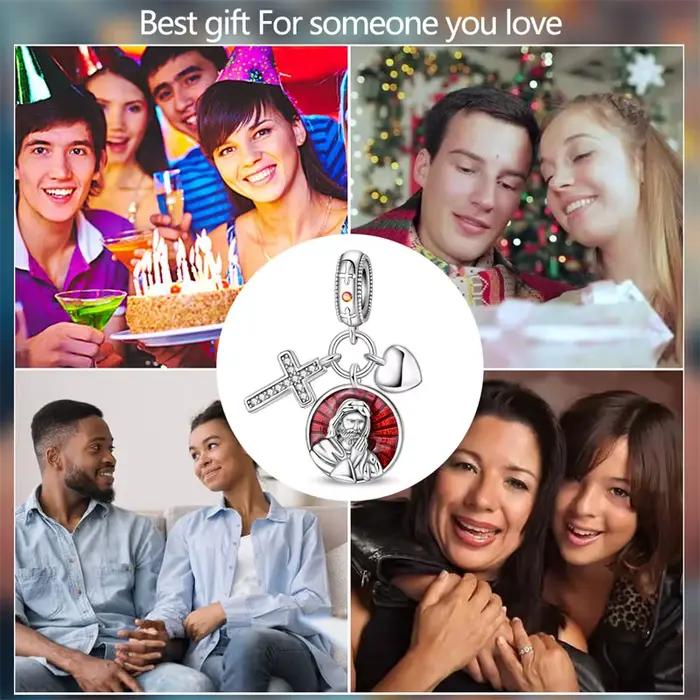 Pendentif religieux en argent sterling 925 serti de zirconium blanc charm bracelet pour femmes bijoux à bricoler occasions spéciales cadeau