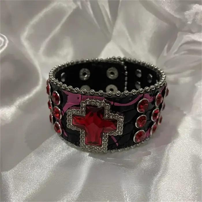 Bracelet croisé ZRM en cuir avec tracker d'humeur pour hommes style épicé punk strass fait à la main occassions spéciales