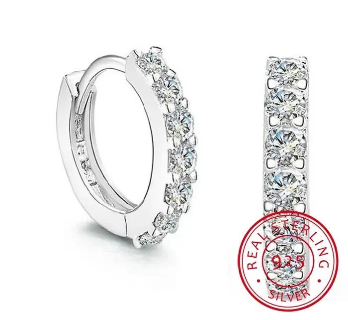 Mode coréenne 925 boucles d'oreilles en argent Sterling 10mm cercle Zircon cerceau boucle d'oreille