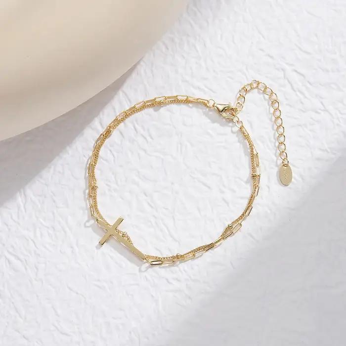 Bracelets de Tennis S925 Bracelet croisé chaîne plaquée or 14 carats réglable multicouches pour femmes