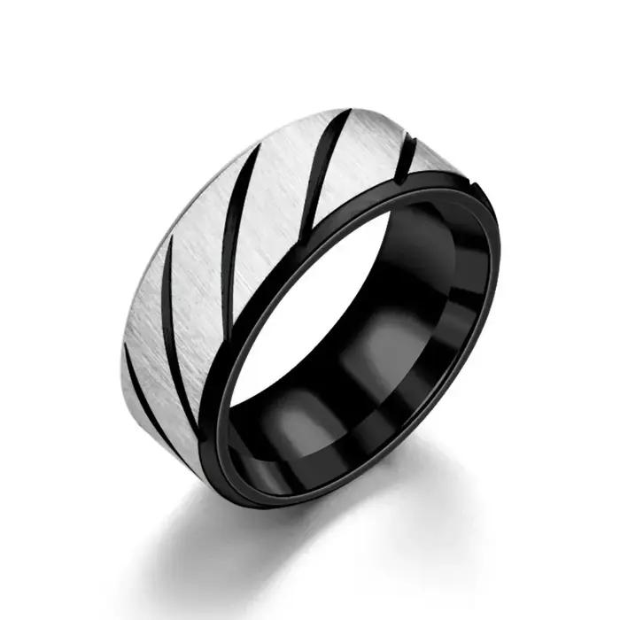 Bague en acier inoxydable avec gravure en sergé, bague pour hommes et femmes simples pour couples