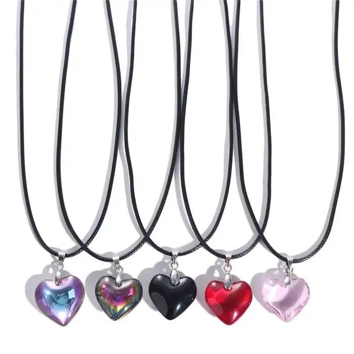 Punk coeur cristal collier gothique corde chaîne rouge