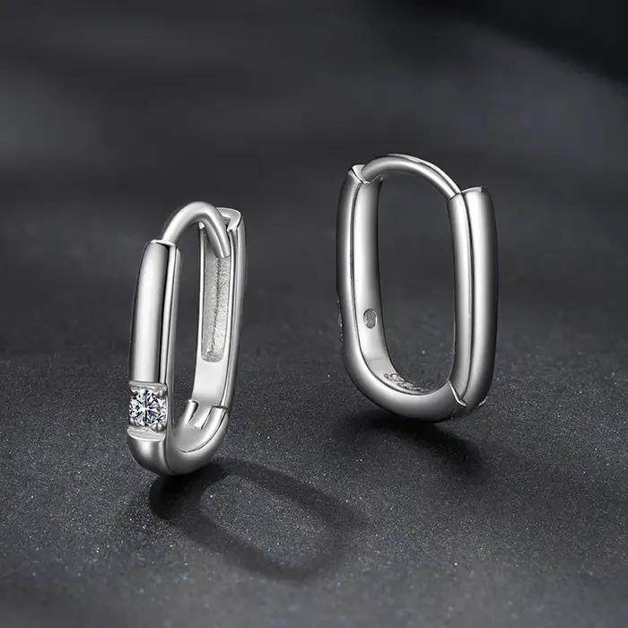 Bamoer U Moissanite ovale boucles d'oreilles géométrie oreille pince D couleur VVS1 EX 925 en argent Sterling Original luxe bijoux mère cadeau