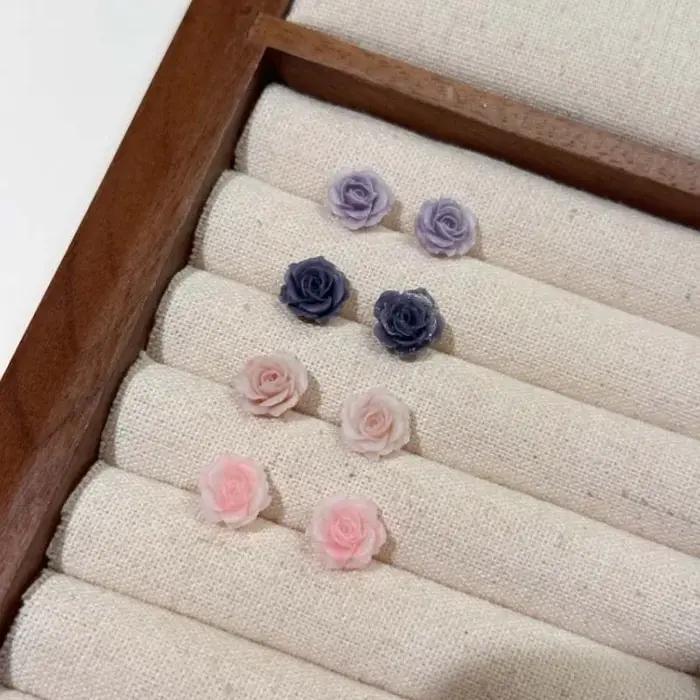 Boucles d'oreilles à fleurs roses pour femmes et filles