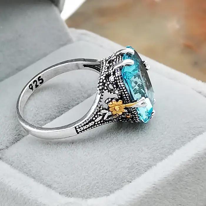 Bague en argent sterling 925 sertie de zirconium blanc et topaze bleue de haute mer pour femmes occasions spéciales partys élégantes