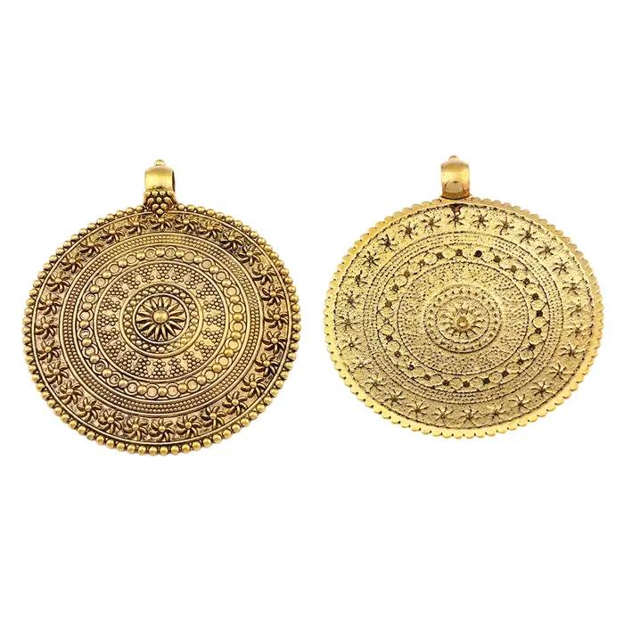 Pendentifs à médaillon rond en forme de fleur de bohémien, couleur or Antique, pour bricolage, collier fait à la main, fabrication de bijoux, accessoires