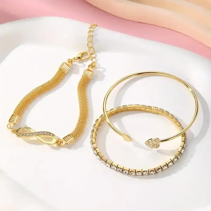 3 pièces/ensemble Vintage cristal strass coeur Bracelets pour femme mode géométrique réglable infini manchette bracelet bijoux cadeaux