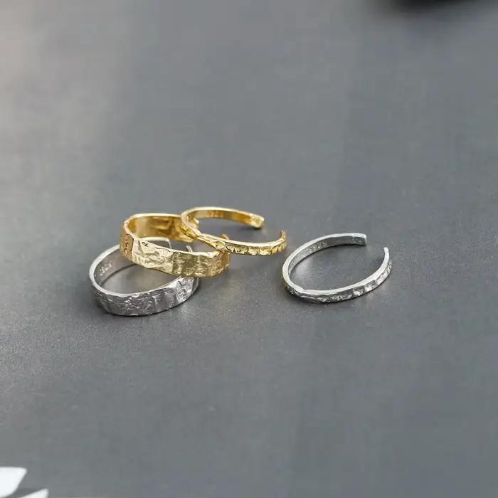 WANTME 925 en argent Sterling Unique irrégulier minimaliste anneau ouvert femmes hommes européen martelé Hip Hop Couples bijoux accessoires