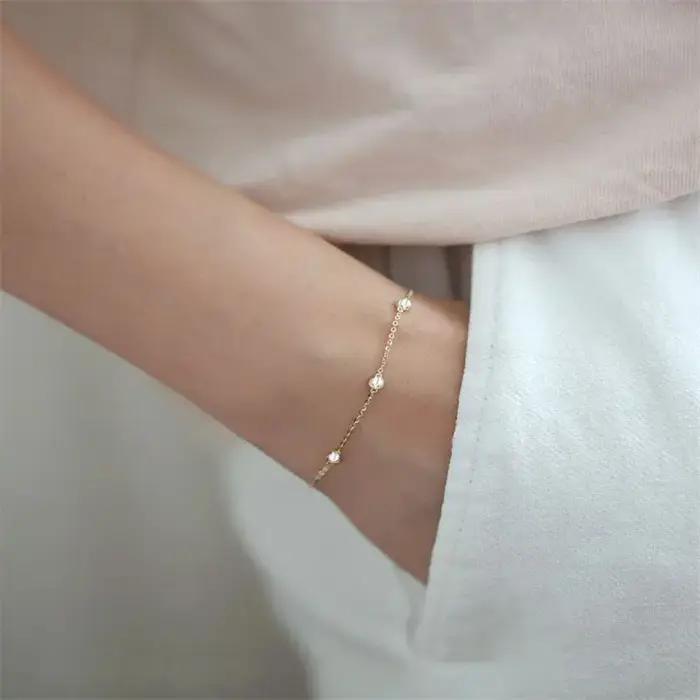 Somilia 925 argent Sterling 5A Zircon rond 14K plaqué or Bracelet à breloques pour les femmes classique minimaliste bijoux fins cadeau de maman