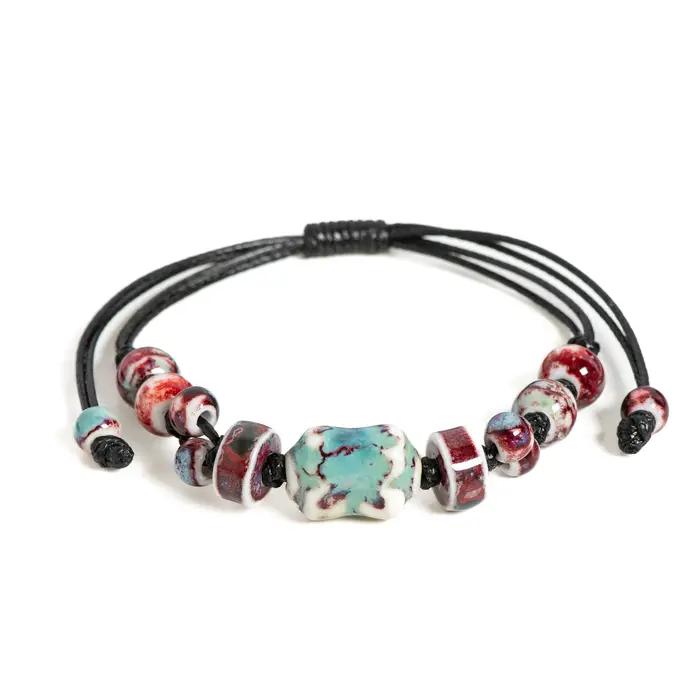 Bracelet en céramique d'inspiration impériale fait à la main, bijoux ethniques bohèmes réglables, ca