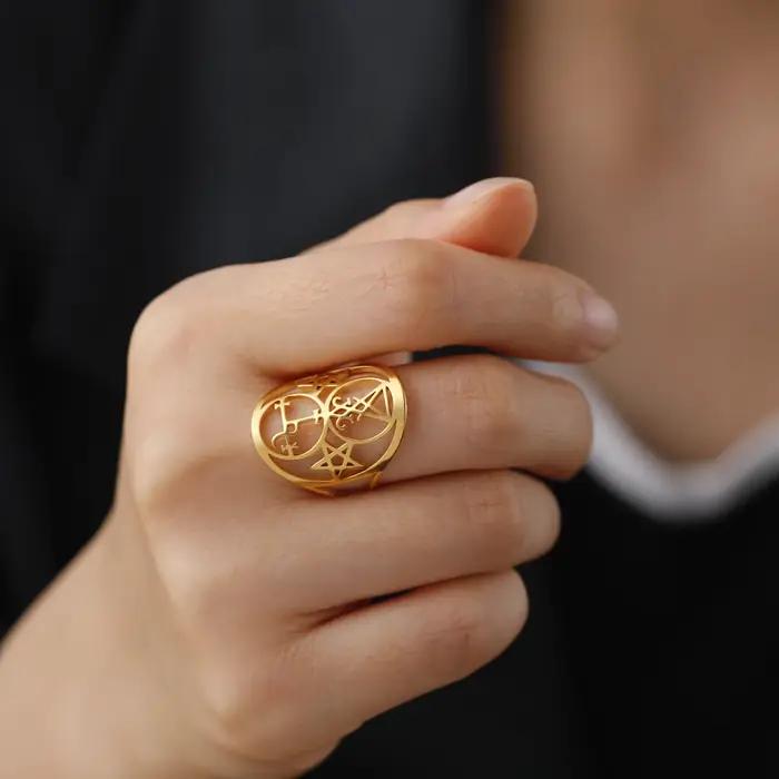 Skyrim sceau de Lilith Lucifer Sigil anneaux réglable en acier inoxydable anneau femmes hommes Protection amulette bijoux cadeaux en gros