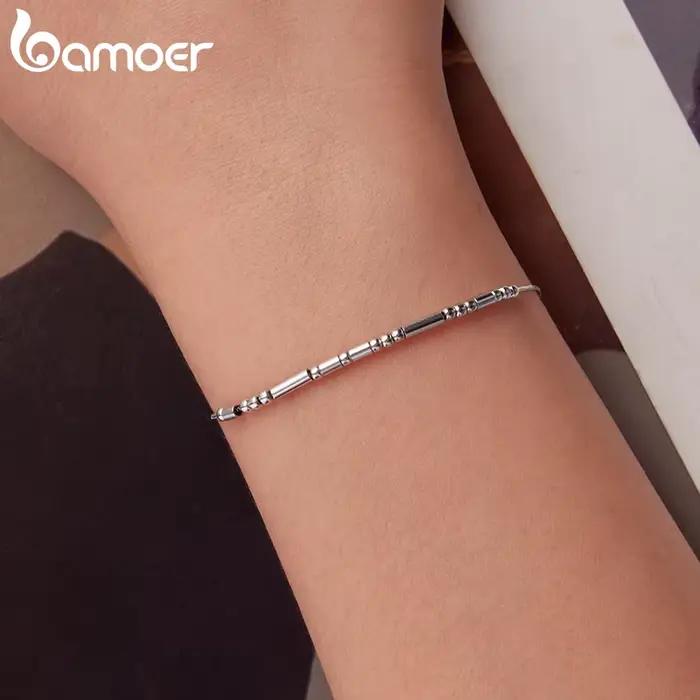 Bracelet en Argent Sterling 925 Code Morse Je T'aime Perles Vintage Pour Femmes Occasions Spéciales