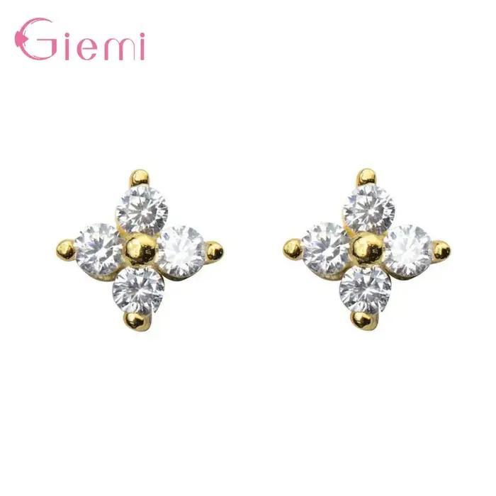 Boucles d'oreilles trèfle en argent Sterling 100% véritable, en Zircon brillant, pour femmes et fill