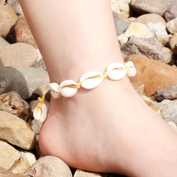 Bracelets de cheville en coquillage de plage d'été Boho style à la main corde en cuir réglable pour femmes occasions spéciales cadeau amical