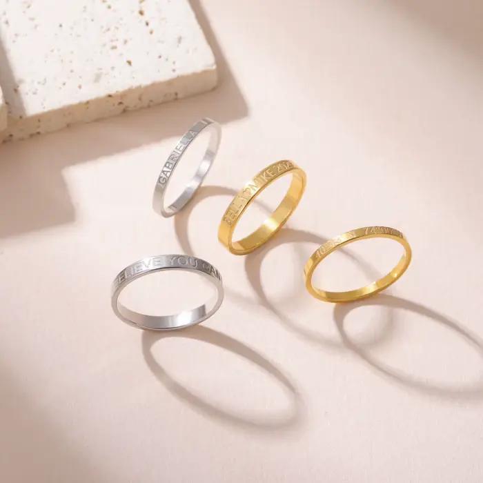 Bague avec nom gravé de 3mm pour hommes et femmes