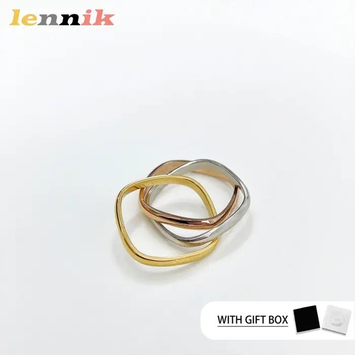 Lennik – Nouvelle bague carrée 3 couleurs 3 anneaux pour femme