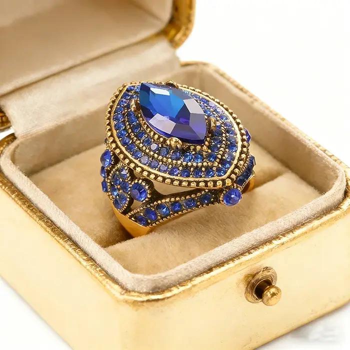 Grand anneau de déclaration en Zircon vert bleu rouge pour femmes