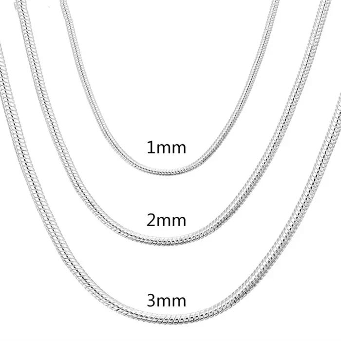 Collier chaîne serpent solide couleur argent 45-60cm, 1MM/2MM/3MM, pour hommes et femmes, bijoux à l