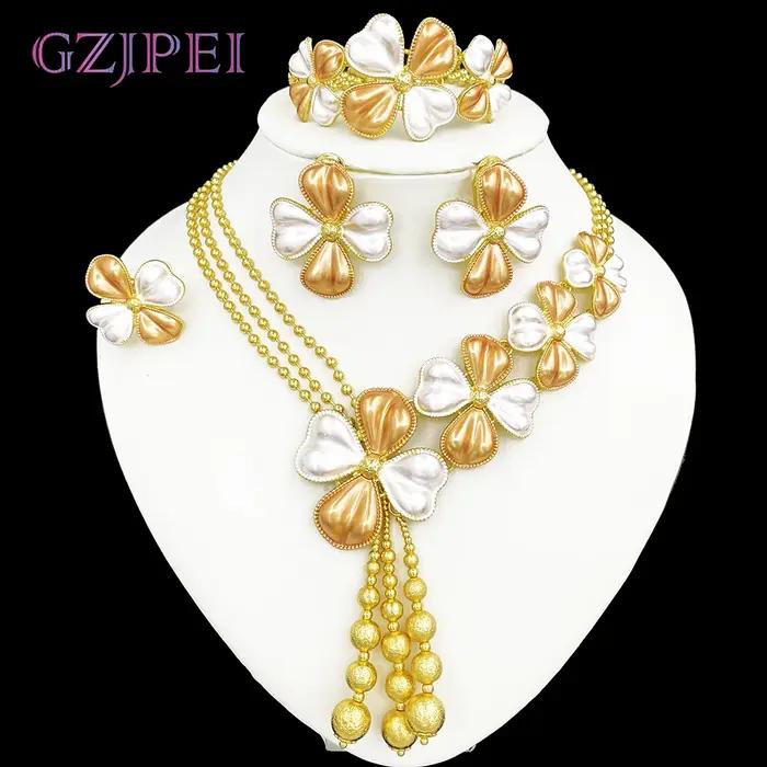 Ensemble de bijoux élégants pour femmes en or 18 carats style italien pour occasions spéciales collier boucles d oreilles bague bracelet
