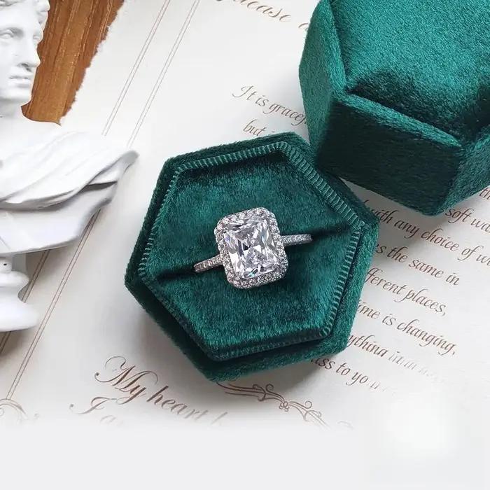 Bague rectangulaire en argent Sterling 925 pour femmes
