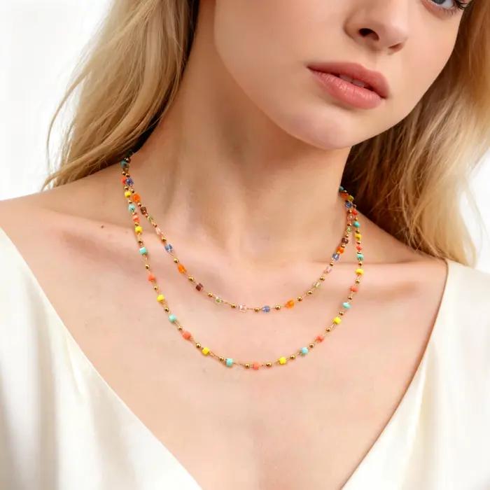 Bracelet en perles de cristal colorées pour femmes, chaîne de perles géométriques, bracelets en acier inoxydable, bijoux bohèmes, cadeau