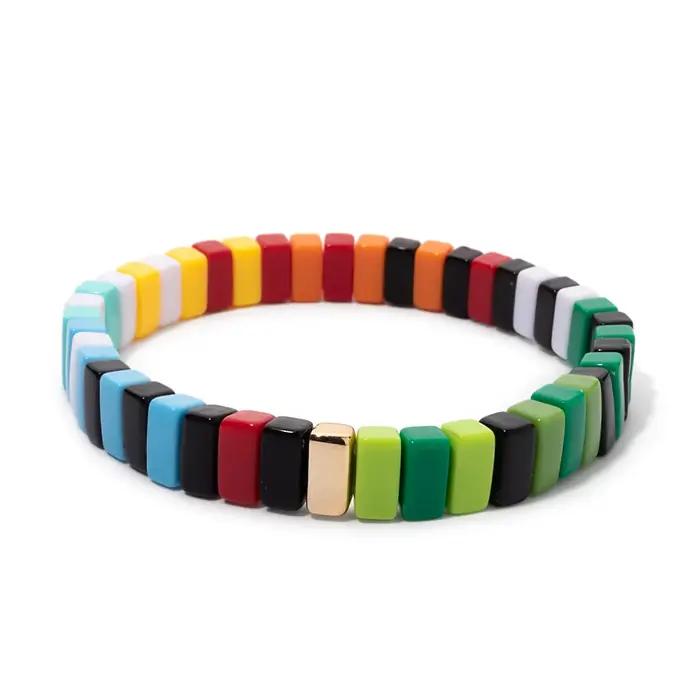 Ensemble de bracelets élastiques perlés de couleur noire pour femmes, bijoux faits à la main, style