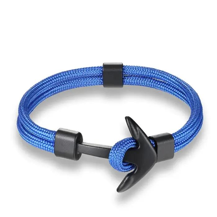 Nouvelle mode tissé multicouche noir ancre Bracelets hommes espoir