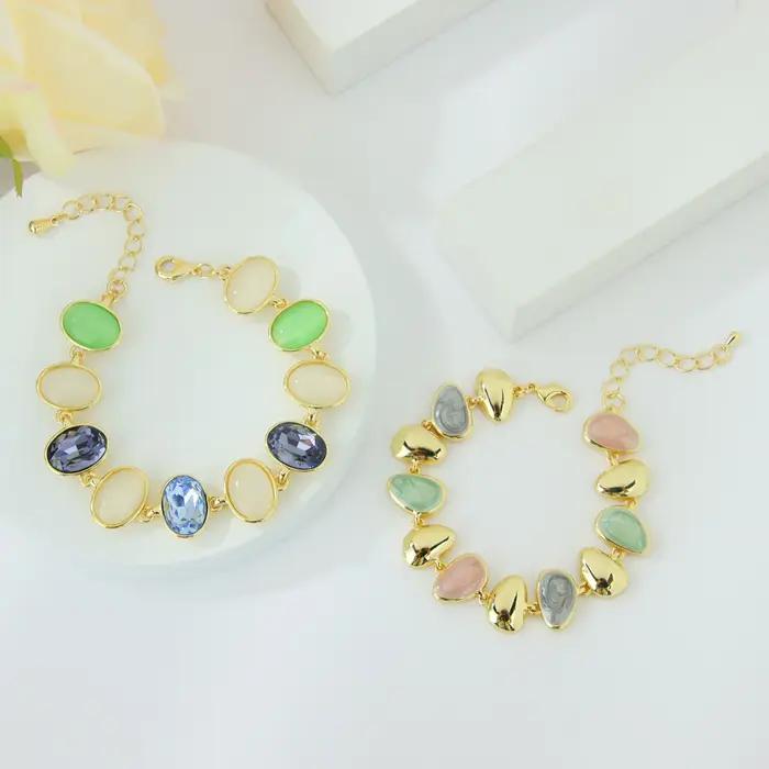 Bracelet en cristal et or 14 carats avec motifs résine colorés bohèmes pour femmes occasions spéciales soirée gala Saint Valentin