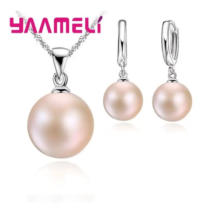 Ensemble de bijoux de mariage lisses pour femmes, en argent Sterling 925, collier de perles, boucles d'oreilles, bijoux à la mode, accessoires cadeaux