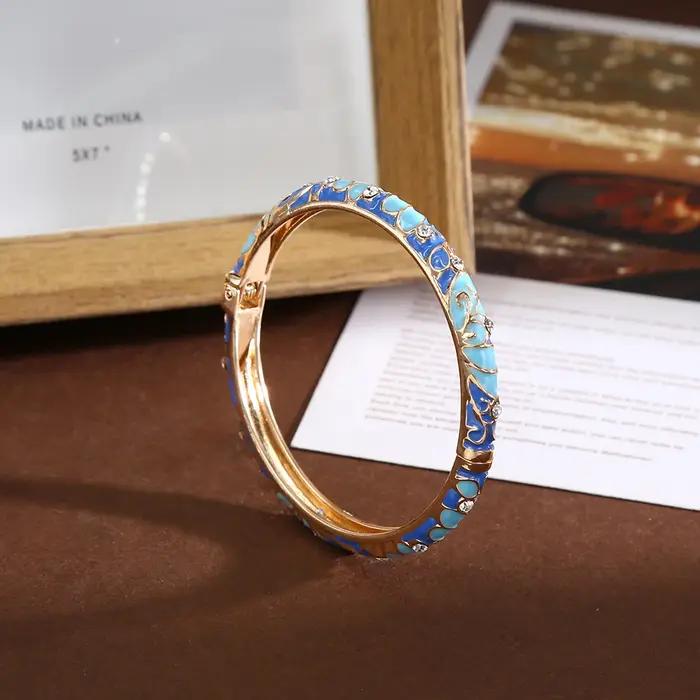 Bracelet vintage en émail cloisonné à motifs floraux et gouttes d'huile