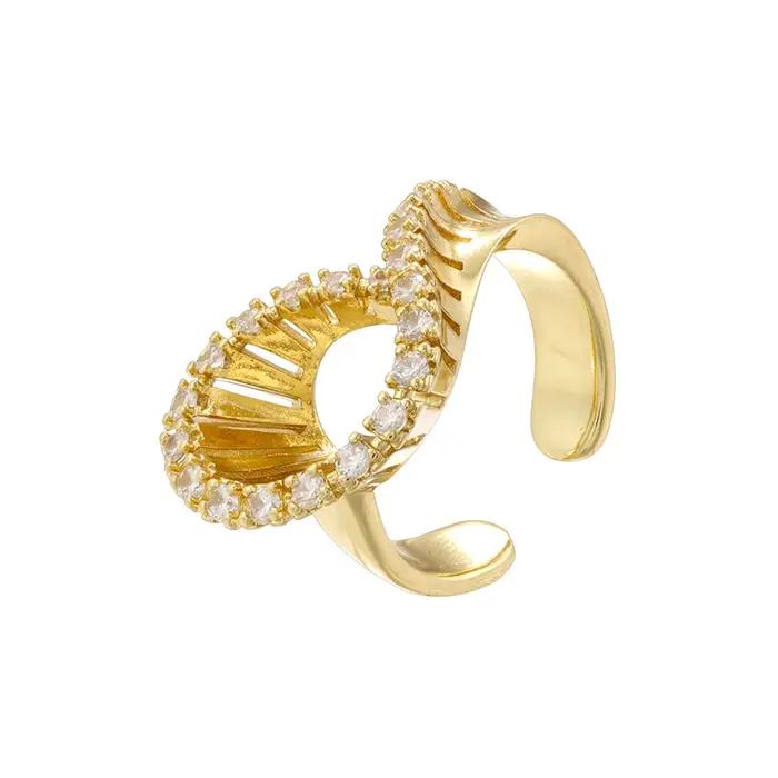 ZHUKOU-Bracelet en Laiton Plaqué Or 18K pour Femme, Boucles d'Oreilles et Bague, Style de Collection