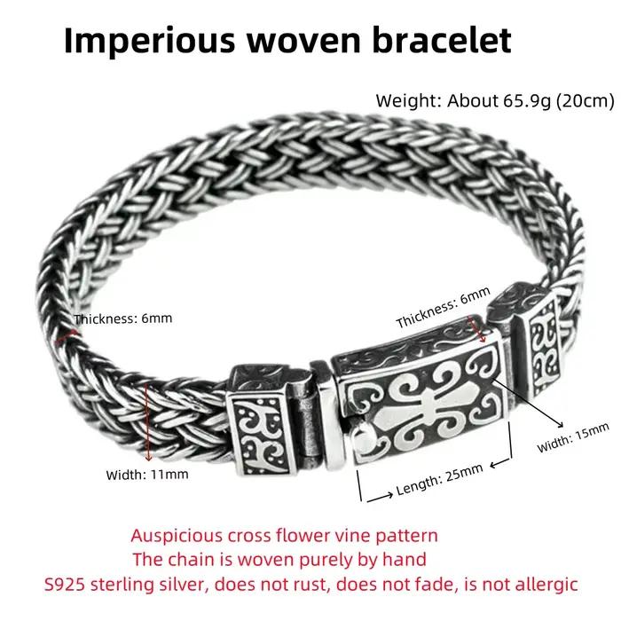 Super Promo Bracelet à Breloques en Argent Pur S925 100% avec Motif Raisin Éternel et Chaîne Large Tressée – Bijoux