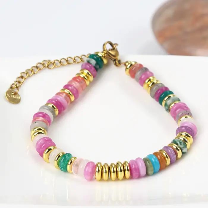 Bracelet de perles en pierre naturelle pour femmes, mélange de pierres précieuses colorées, style bo