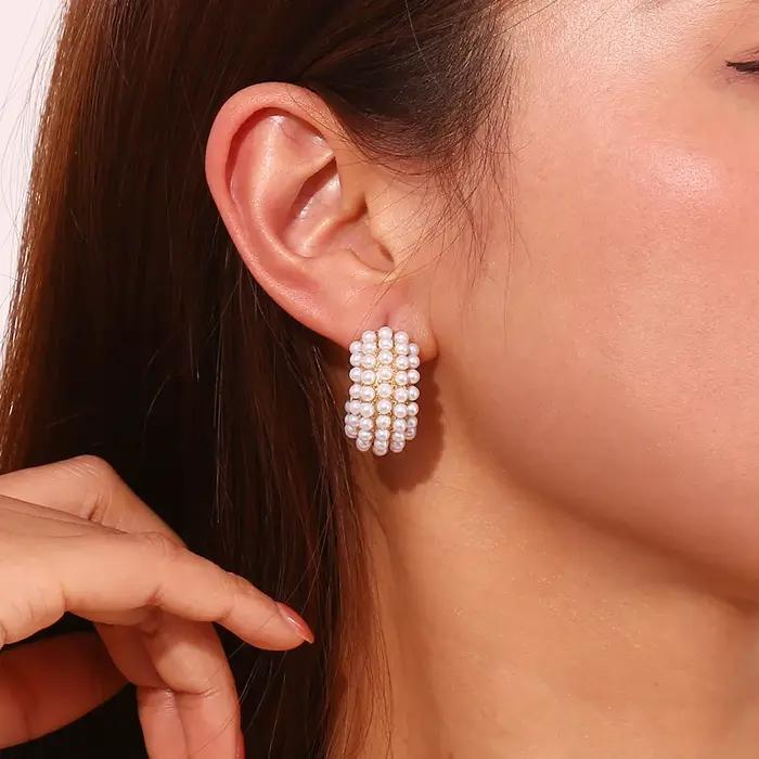 E.B.belle optics-Boucles d'oreilles en perles colorées en forme de C pour femme