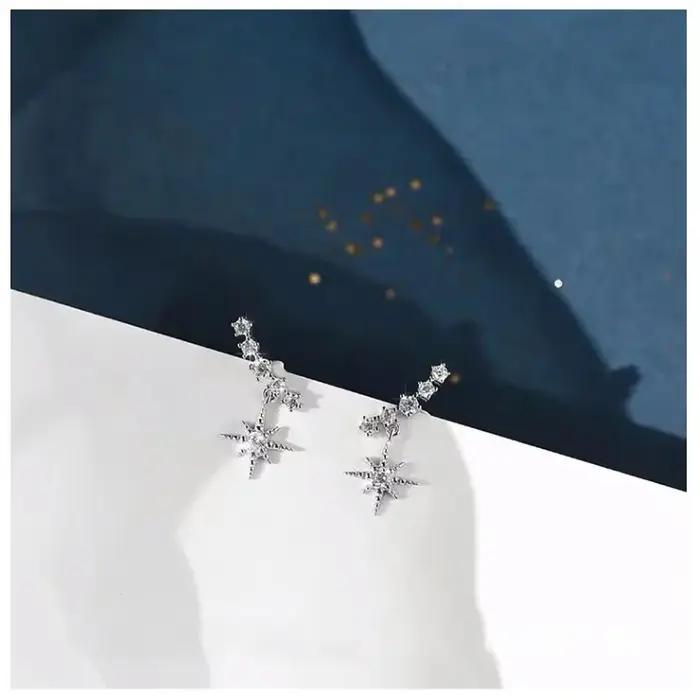 Nouvelle vente chaude à la mode Super brillant Zircon étoile 925 boucles d'oreilles en argent Sterling pour les femmes en gros bijoux boucles d'oreilles
