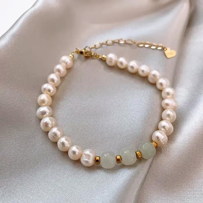 Bracelet en perles d'eau douce baroques et pierre de Jade naturelle