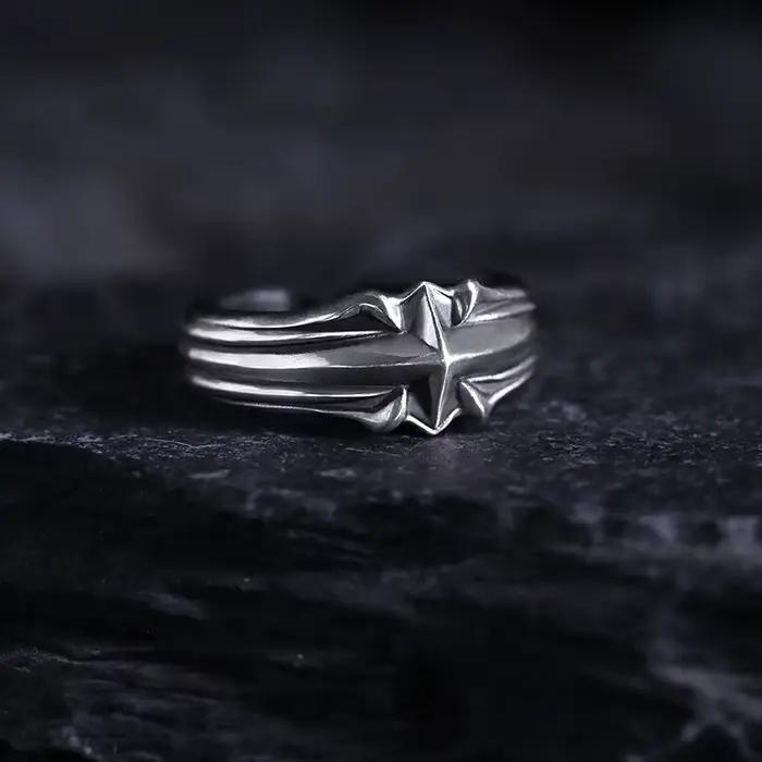 Bague réglable étoile en Relief Vintage pour hommes