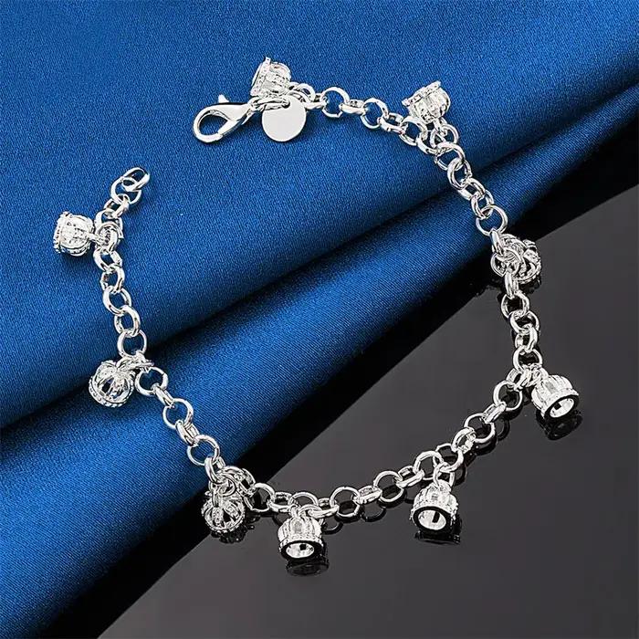 Bracelet cloche exquis en argent sterling 925 de 8 pouces pour femmes