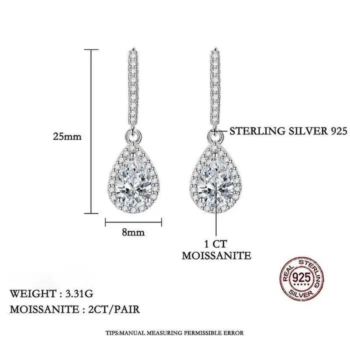 JoiasHome – boucles d'oreilles en Moissanite pour femmes, 1CT, en argent pur S925, diamants cultivés en laboratoire, bijoux de mariage élégants