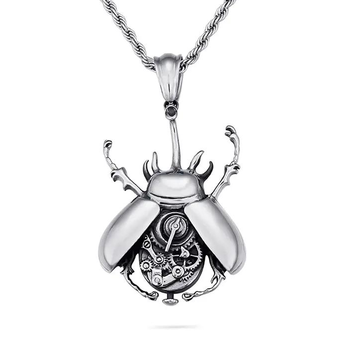Collier Punk Hip Hop avec pendentif coccinelle mécanique à vapeur pour homme