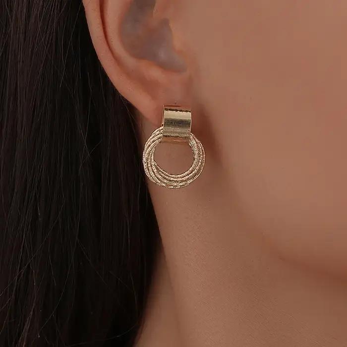 Boucles d'oreilles pendantes rondes en métal vintage pour femmes