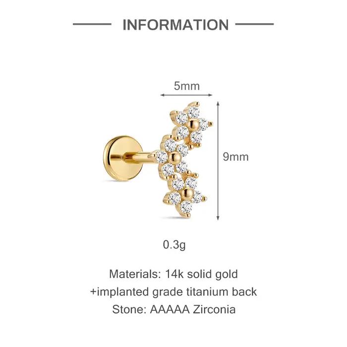 DIeSchein Boucles d'oreilles clous en or massif 14K pour femme