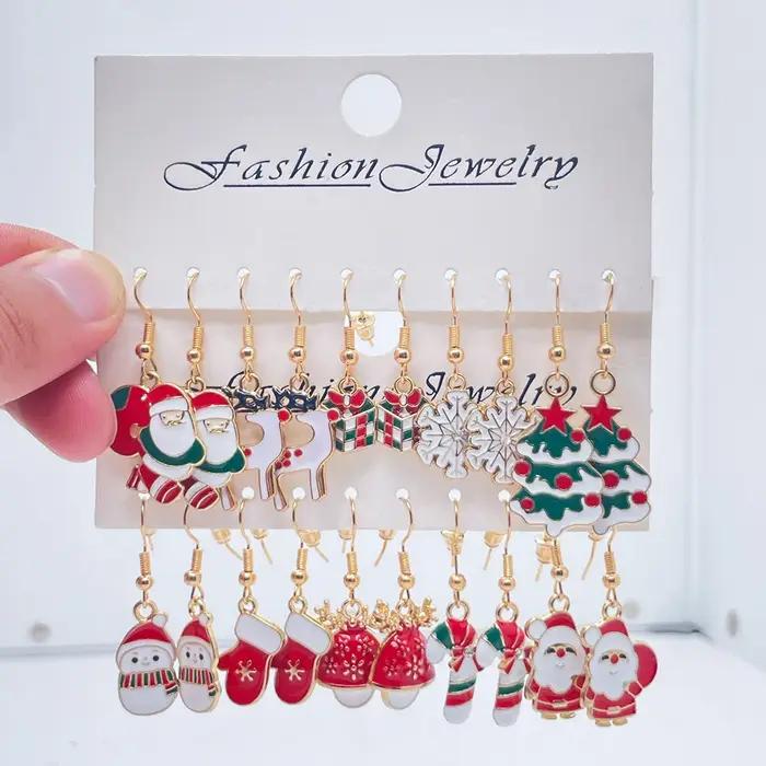 Boucles d'oreilles sapin de Noël et flocon de neige pour dames