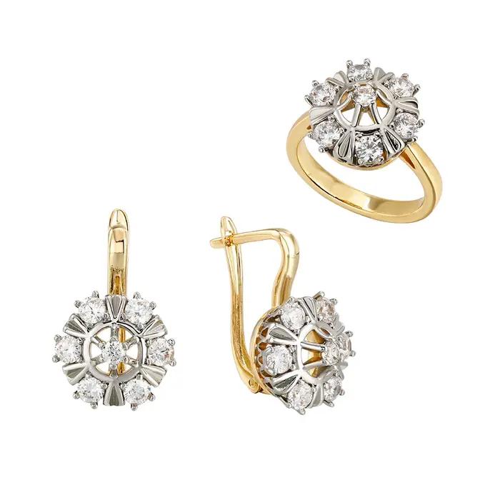 Boucles d'oreilles et bague en zircon synthétique incrusté brillant