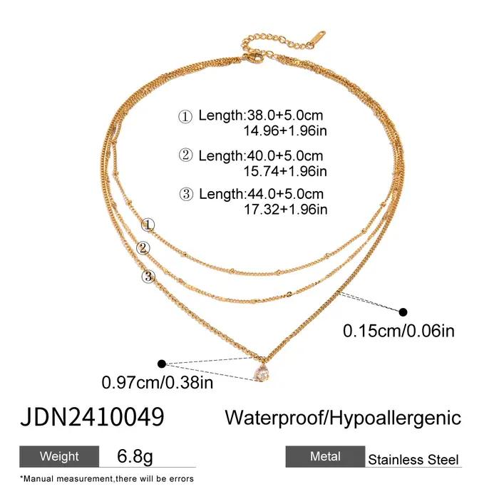 Zora minimalisme collier trois couches pour femme en acier inoxydable plaqué or 18 carats Zircon pen