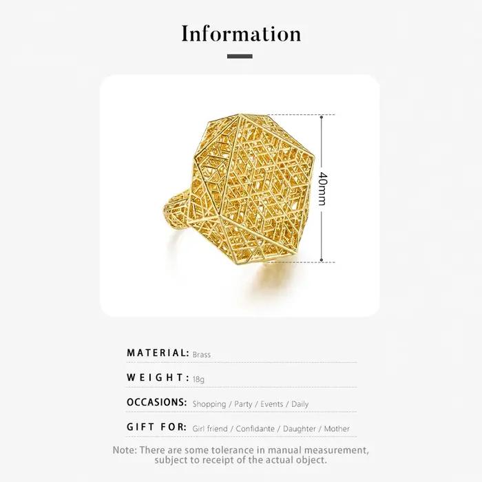 Bague polyédrique en forme géométrique pour femmes, IVOG, plaquée or 18 carats, design moderne et élégant, cadeau idéal pour toutes occasions, soirée, cérémonie, ou quotidien