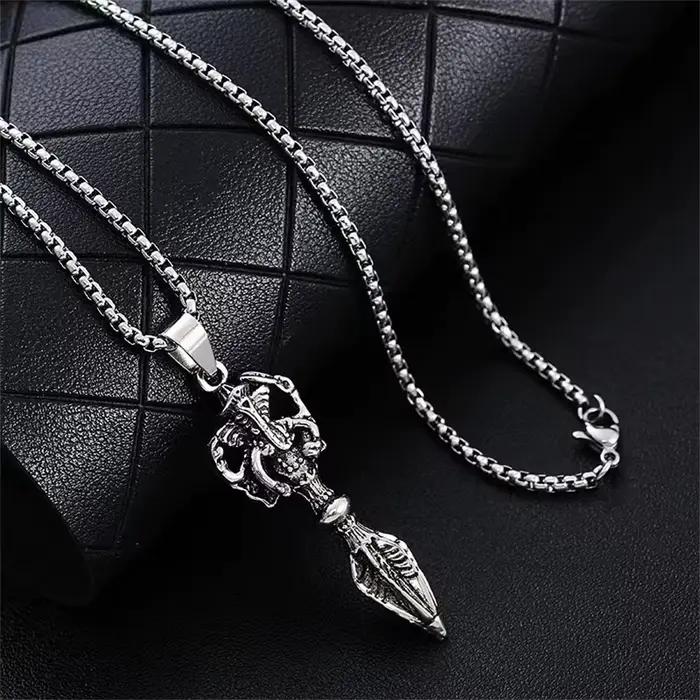 Collier pendentif bouddhiste tibétain Vajra, en acier titane, Om Mani Padme Hum, breloque avec accents en cristal, bijoux de guerrier spirituel