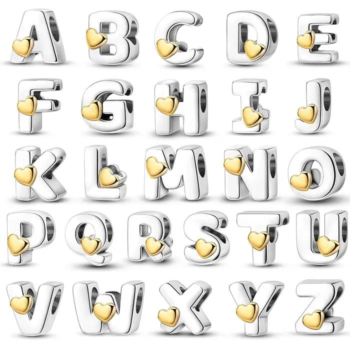 Ajustement Qikaola 925 Bracelets originaux amour 26 lettres anglaises série argent breloques perles pour bricolage anniversaire fabrication de bijoux