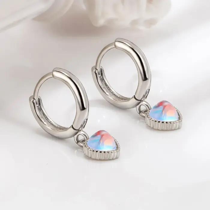 Boucles d'oreilles en argent sterling 925 avec pierre de lune blanche et cristal cœur pour femmes romantiques occasions engagement