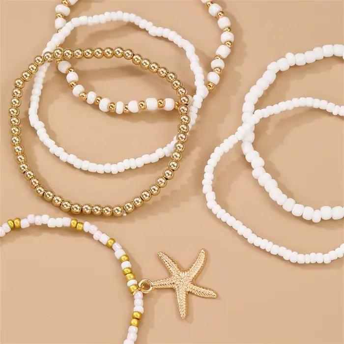 Lot de 3 colliers de plage pour femme : étoile de mer avec perle pendante